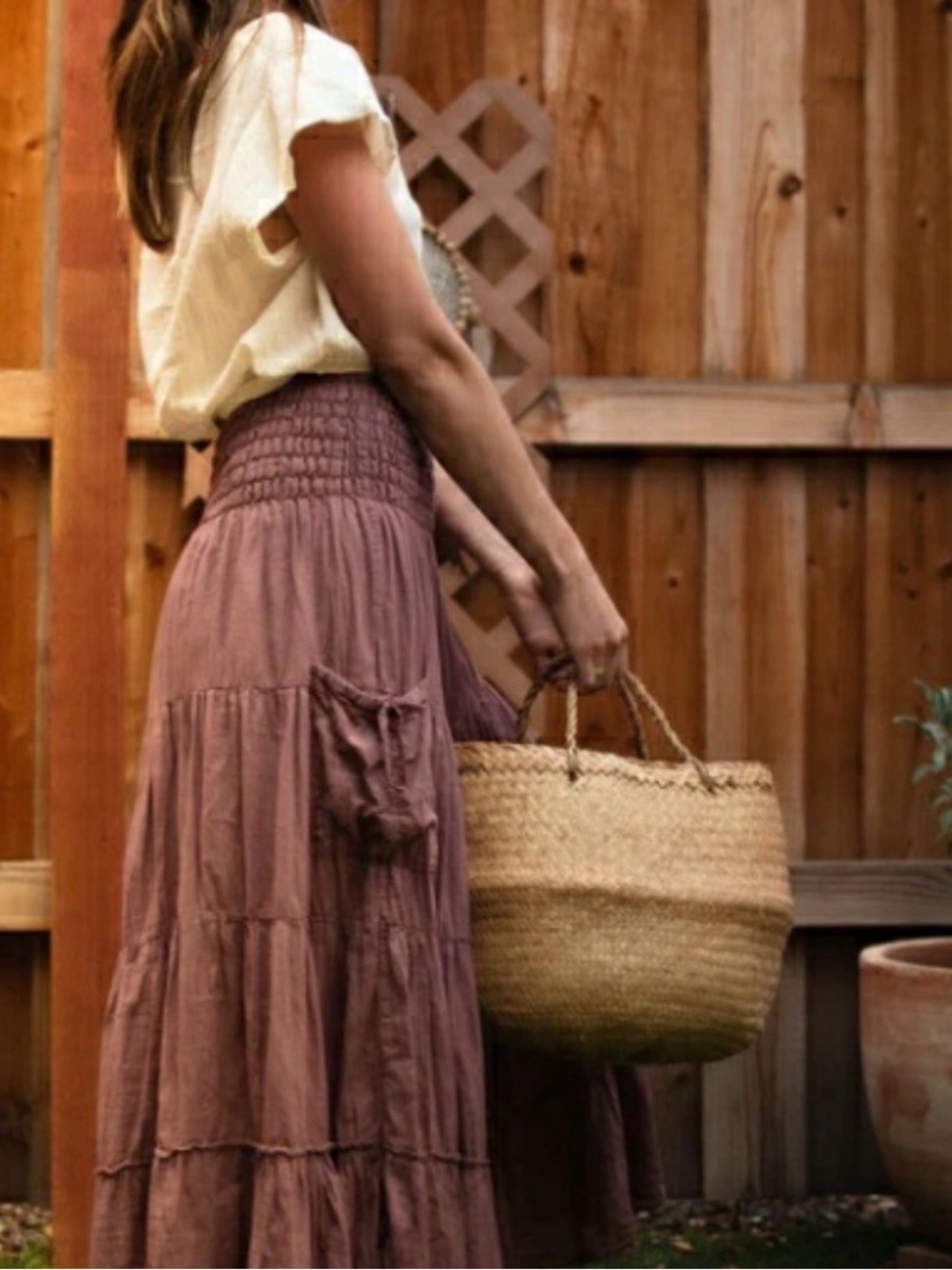 Boho Maxi Skirt in Mauve with Smocked Waist